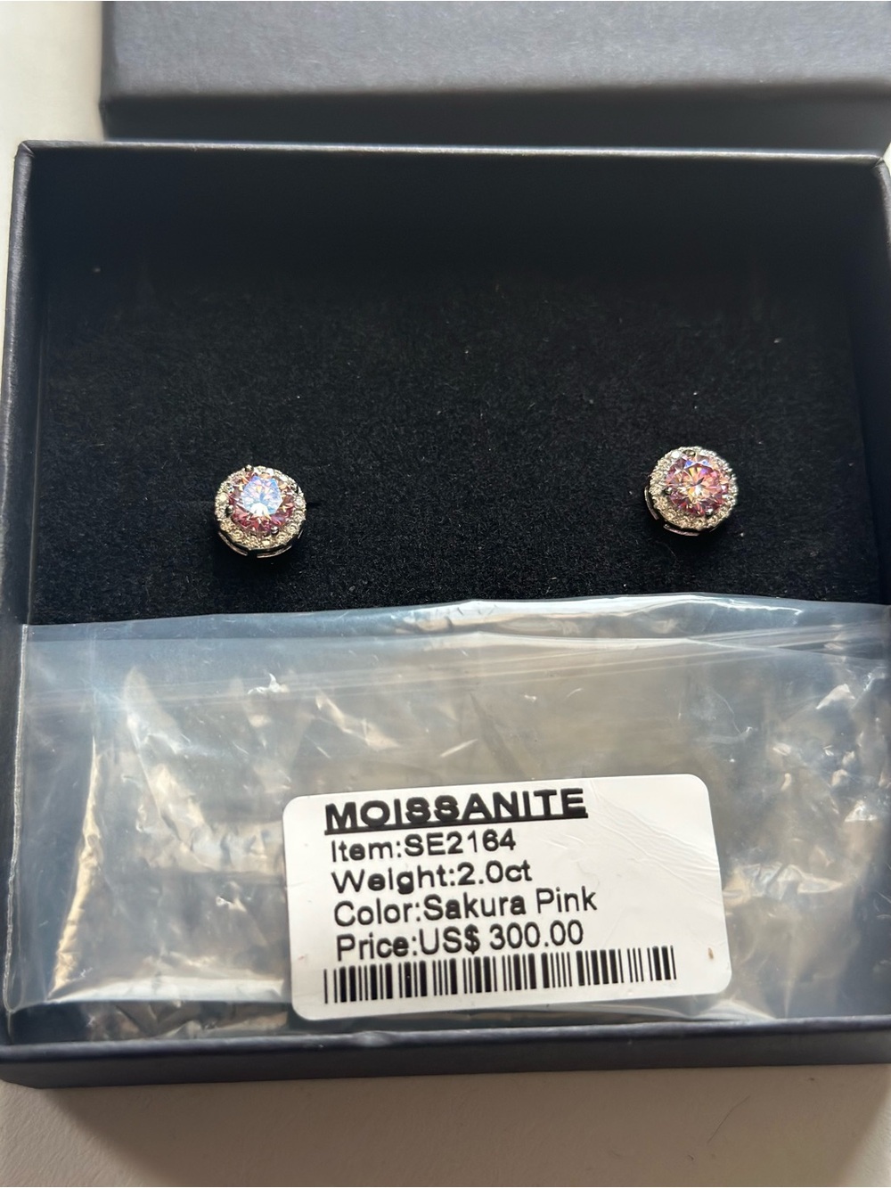 925 Silver Pink Moissanite Halo Earrings 2.0 Carats - GRA CERTIFIED